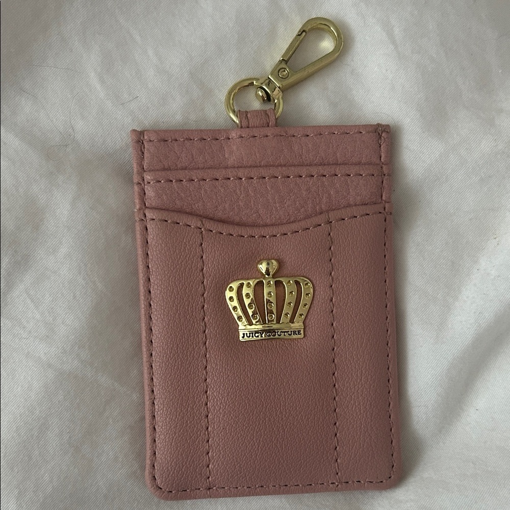 Juicy Couture Leather Blush Pink Card Holder ID Holder with Gold Crown